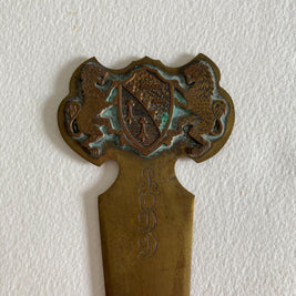 Vintage Brass Letter Opener: Lion Crest Handle, Monogrammed
