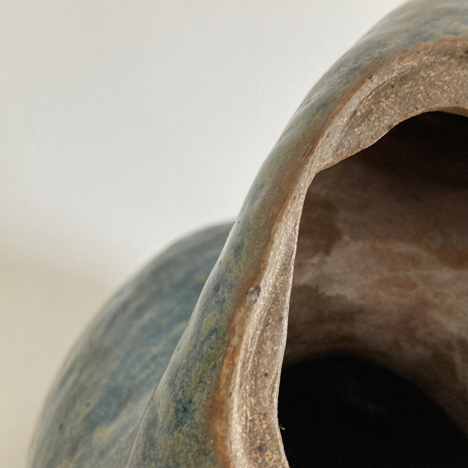 Artist Signed Studio Pottery Teapot: Mottled Blue Green Glaze, 20th Century