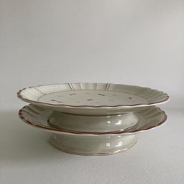 Pair of Vintage Limoges Pedestal Plates: French Porcelain Dessert Stands, Pink Floral