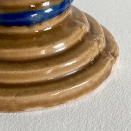 Hand Painted Ceramic Candlestick Pair: Crackle Glaze, Cobalt Blue Detail