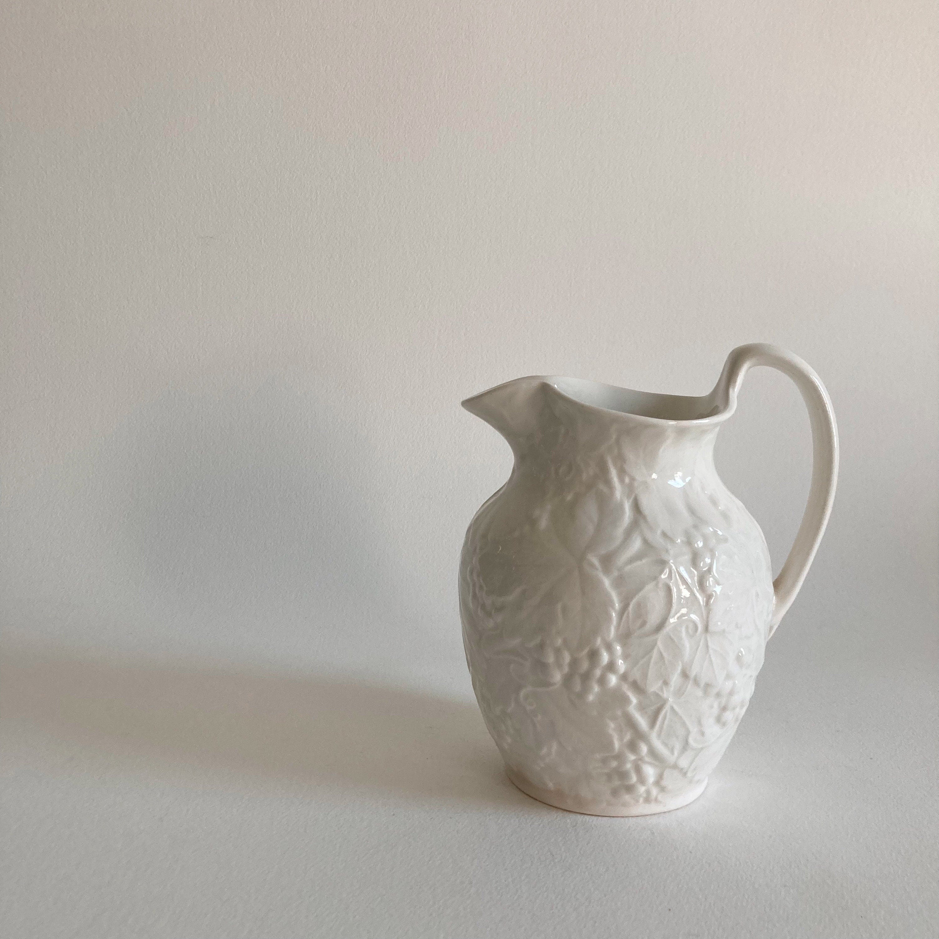 Wedgwood Creamware Pitcher: Grape Vine Motif, English Country Decor