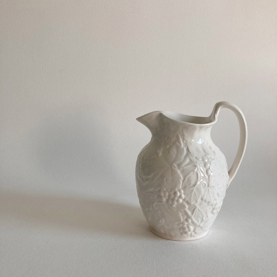 Wedgwood Creamware Pitcher: Grape Vine Motif, English Country Decor