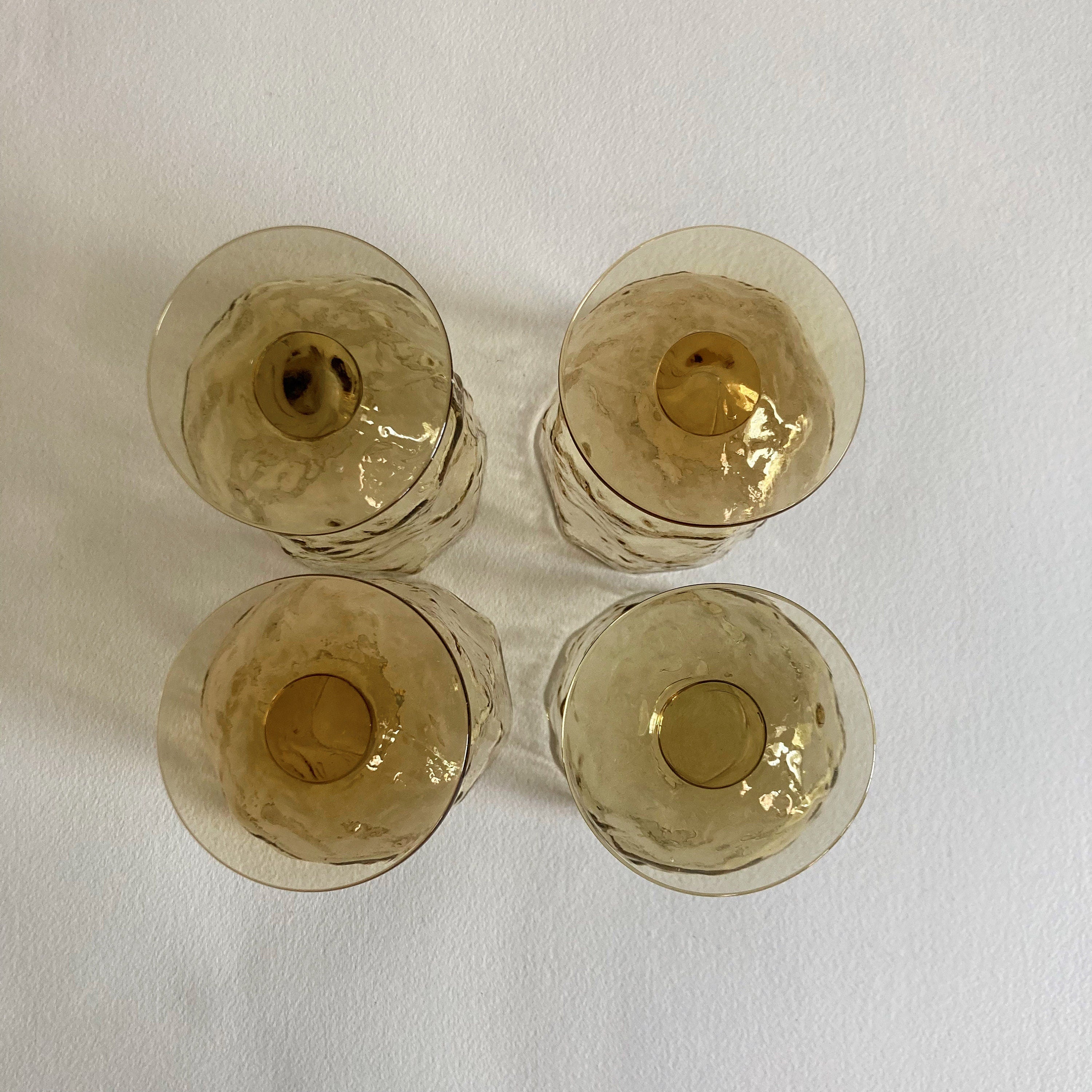 Vintage Morgantown Amber Crinkle Glass Goblets - Set of 4