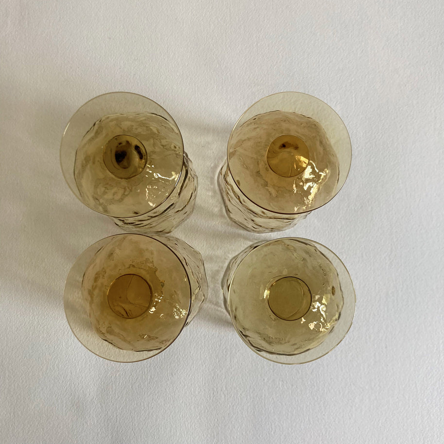 Vintage Morgantown Amber Crinkle Glass Goblets - Set of 4