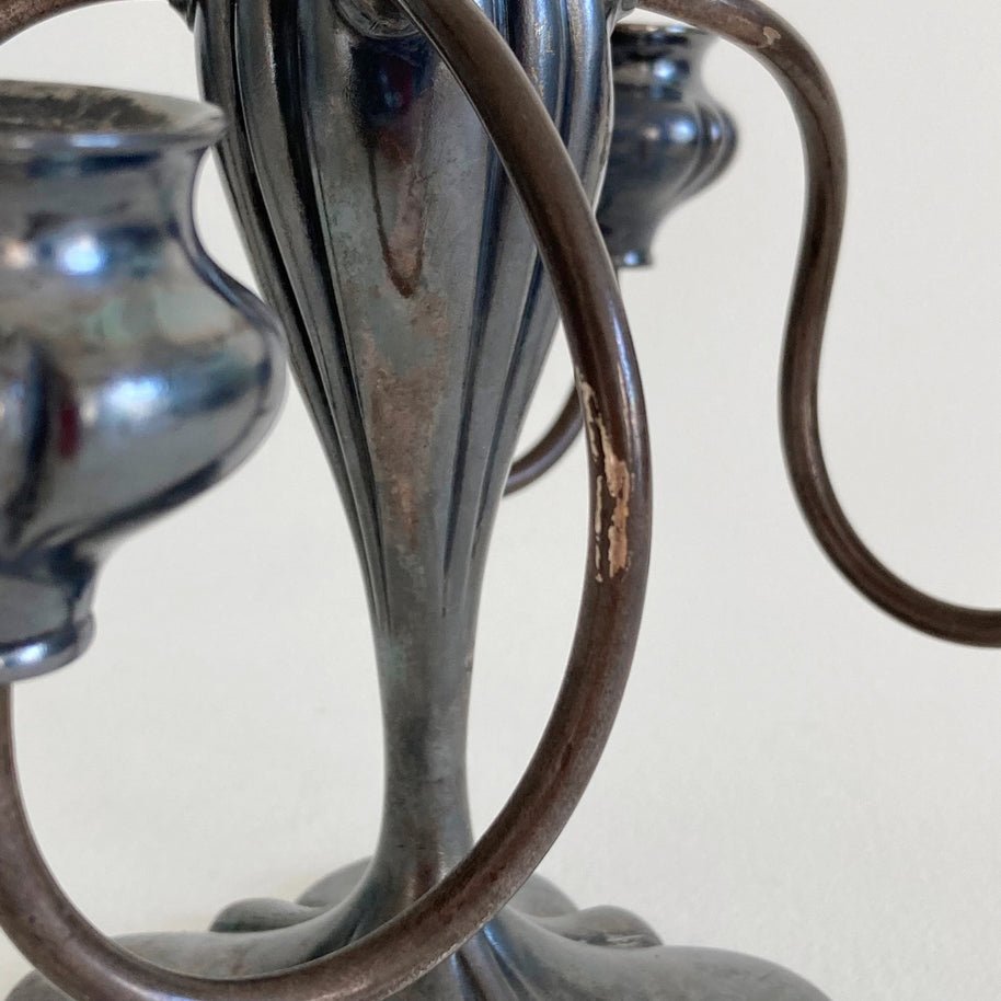 Art Nouveau Silver Plate Candelabra: Barbour Gothic 5-Arm Candle Holder