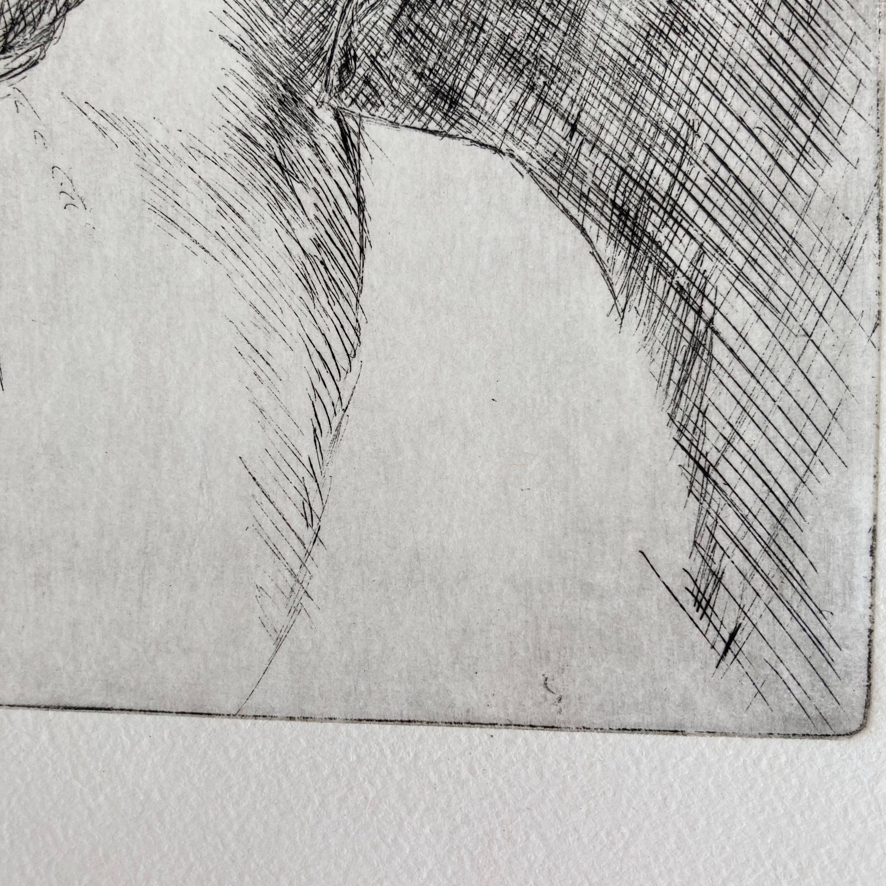 Mid-Century Etching: Young Woman Portrait, 1950s Female Artwork