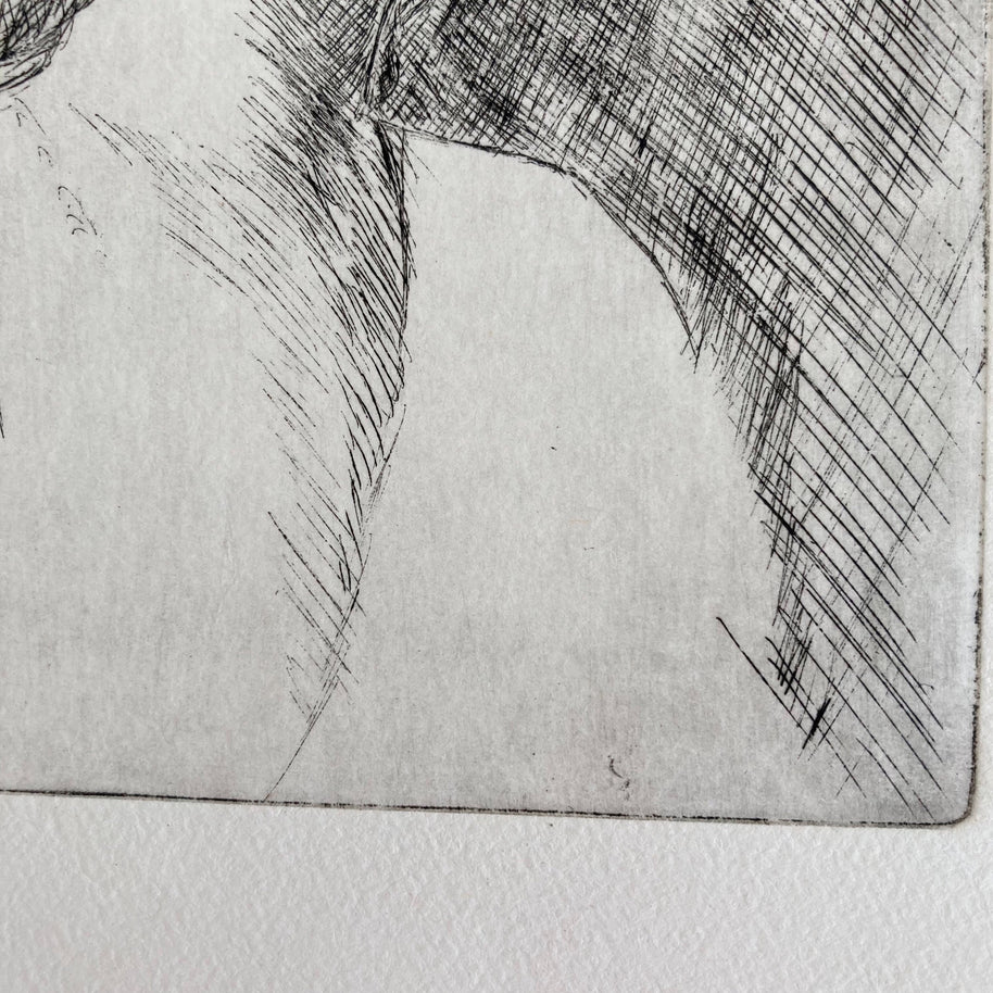 Mid-Century Etching: Young Woman Portrait, 1950s Female Artwork
