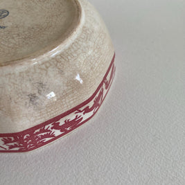Circa 1930, German Ceramic Bowl w/ Stylized Animals & Folk Tale Imagery - EJ GERMANY - Ivory Burgundy Color Ceramic Bowl