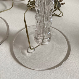 Vintage Clear Glass Table Lamps: Geometric Stem Design, Set of 2