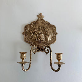 Vintage Fritz Brass Wall Sconce: Korean Peasant Scene, 1960s Style