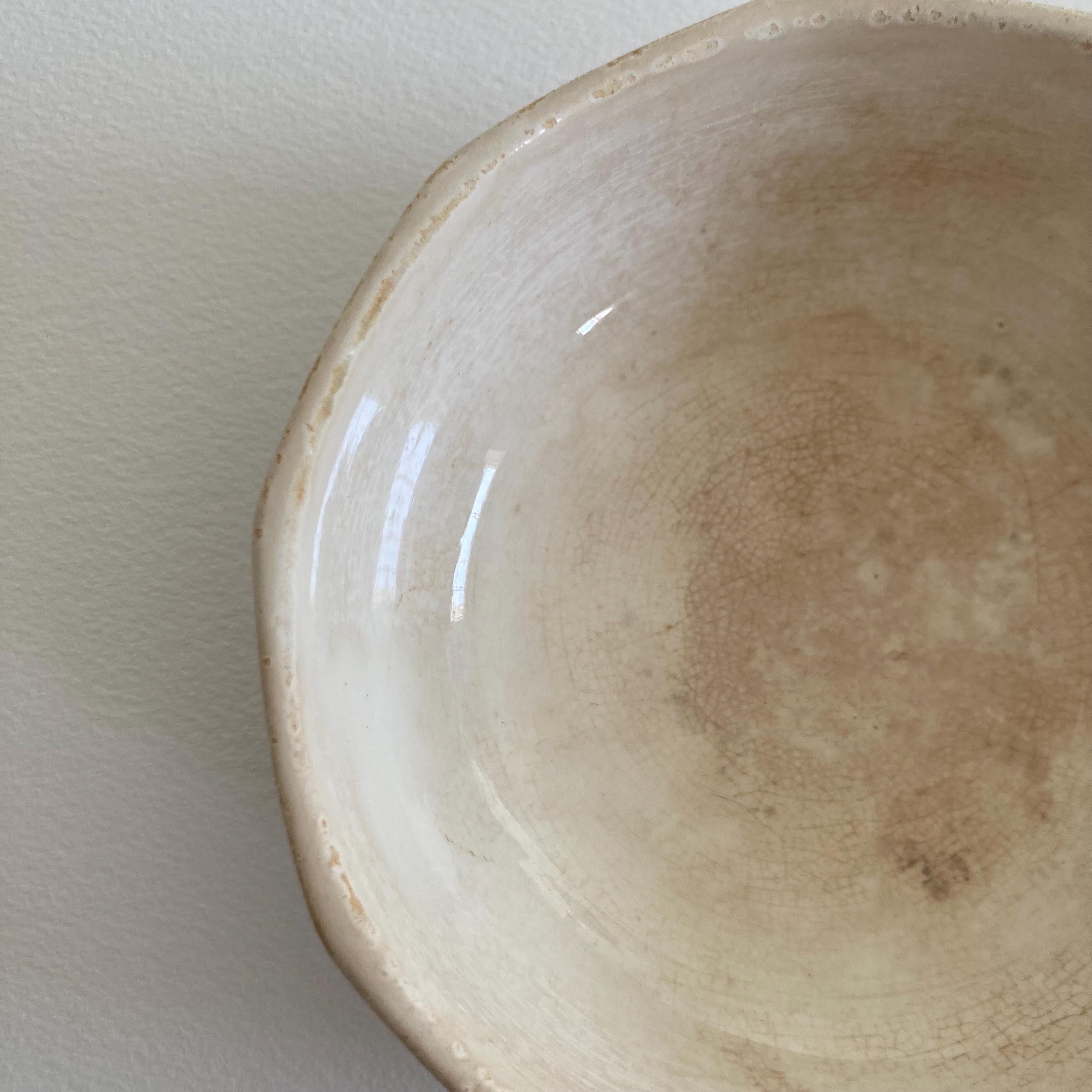 Circa 1930, German Ceramic Bowl w/ Stylized Animals & Folk Tale Imagery - EJ GERMANY - Ivory Burgundy Color Ceramic Bowl