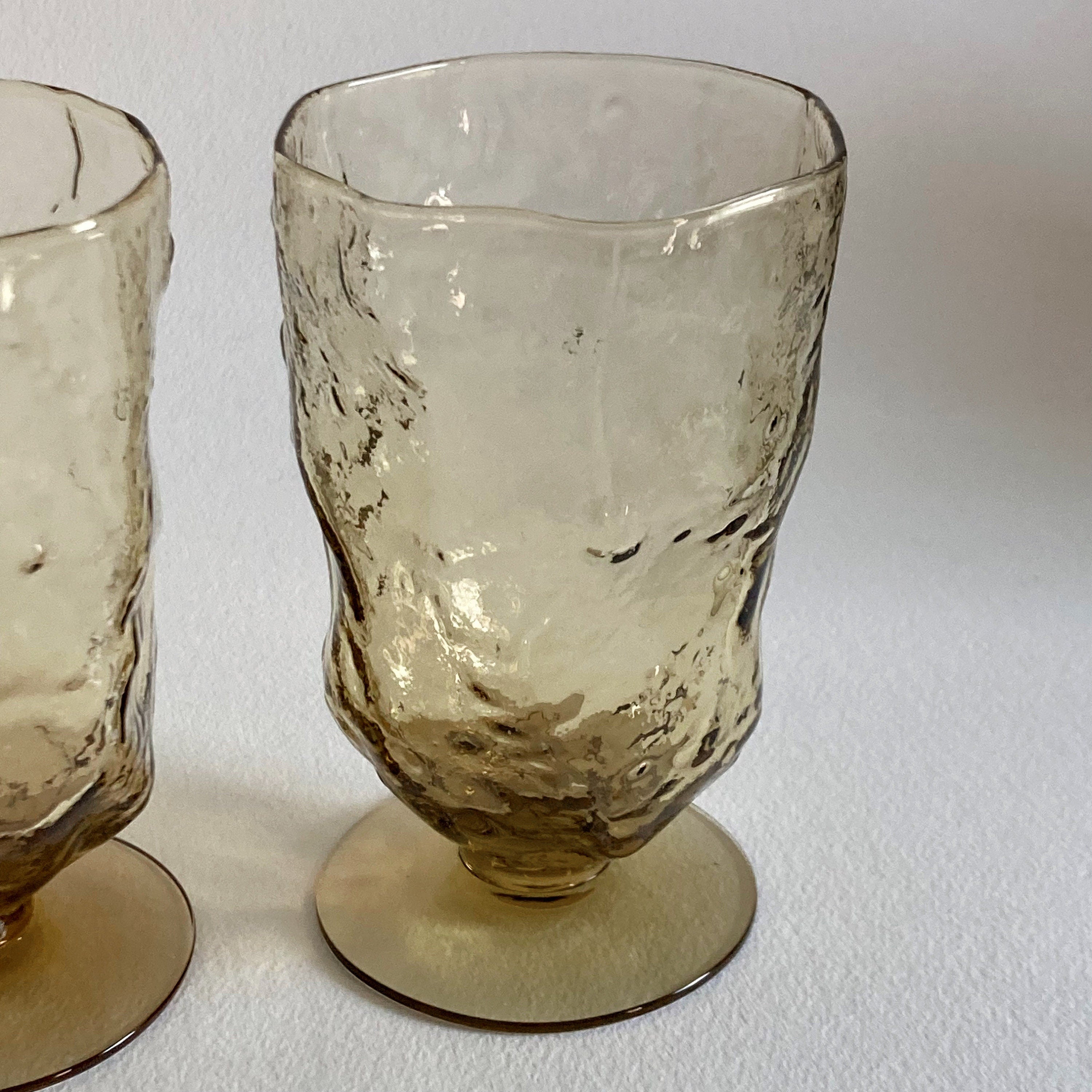 Vintage Morgantown Amber Crinkle Glass Goblets - Set of 4