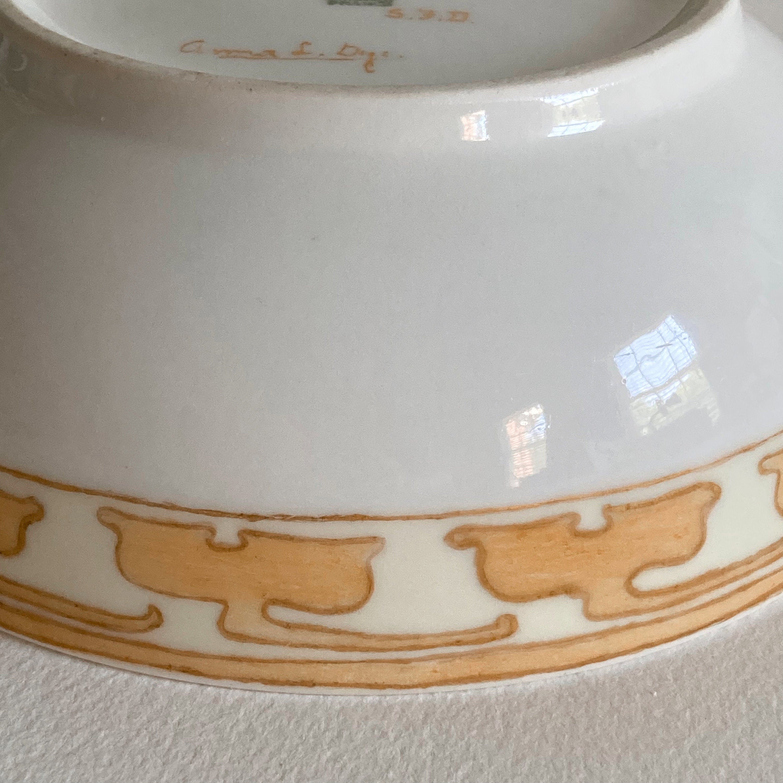 Art Nouveau Limoges Porcelain Bowl: Hand Painted Floral, Gold Detail
