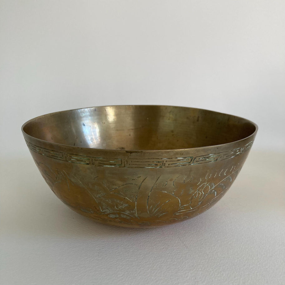 Vintage Chinese Brass Bowls - Dragon & Animal Etchings - Set of 2
