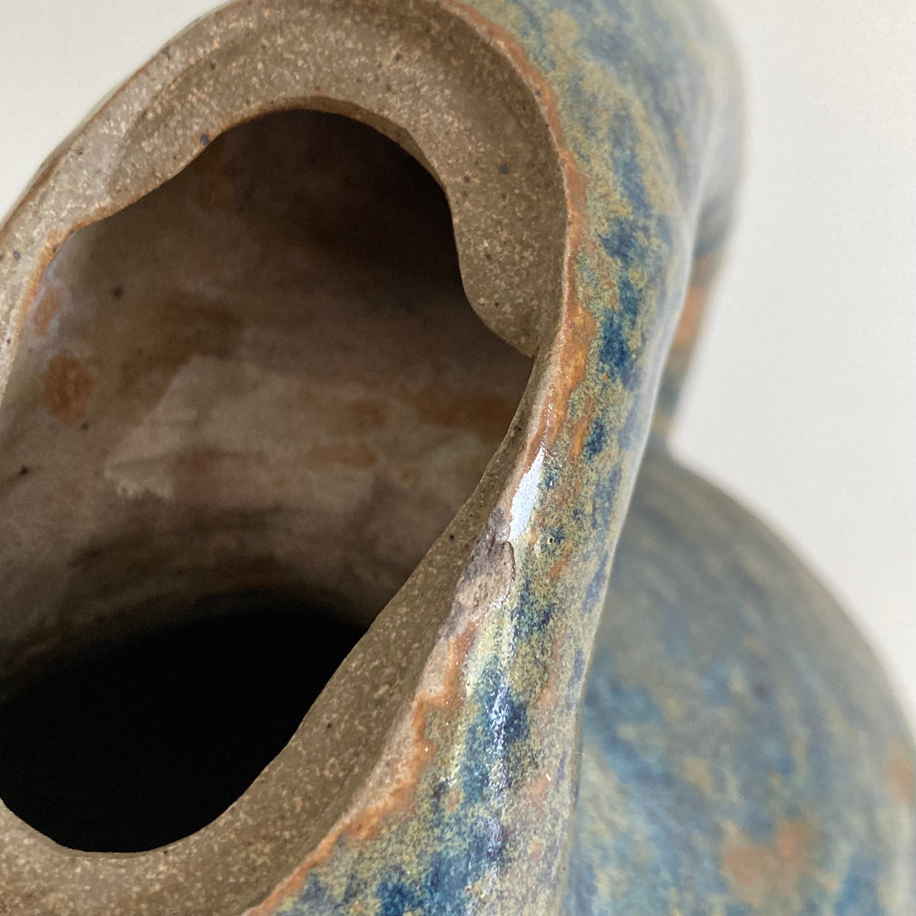Artist Signed Studio Pottery Teapot: Mottled Blue Green Glaze, 20th Century