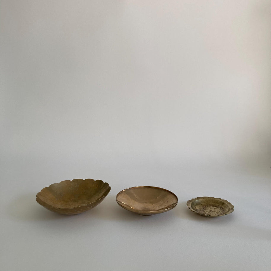 Vintage Brass Trinket Bowls - Chinese Designs - Set of 3