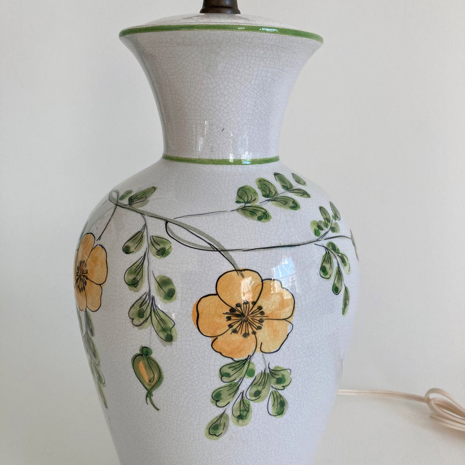 Vintage Italian Ceramic Table Lamp: Floral Crackle Glaze, 1970s