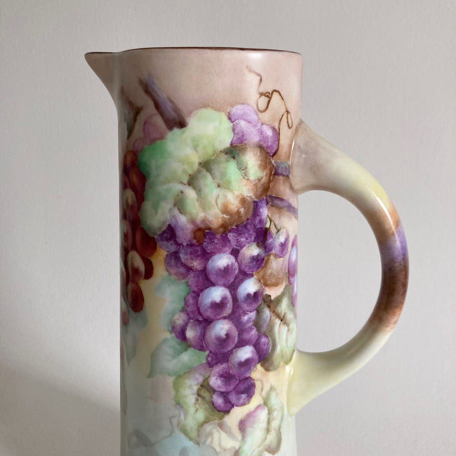 Antique Imperial Austria Porcelain Pitcher: Hand-Painted Grape Motif, 1914-1918