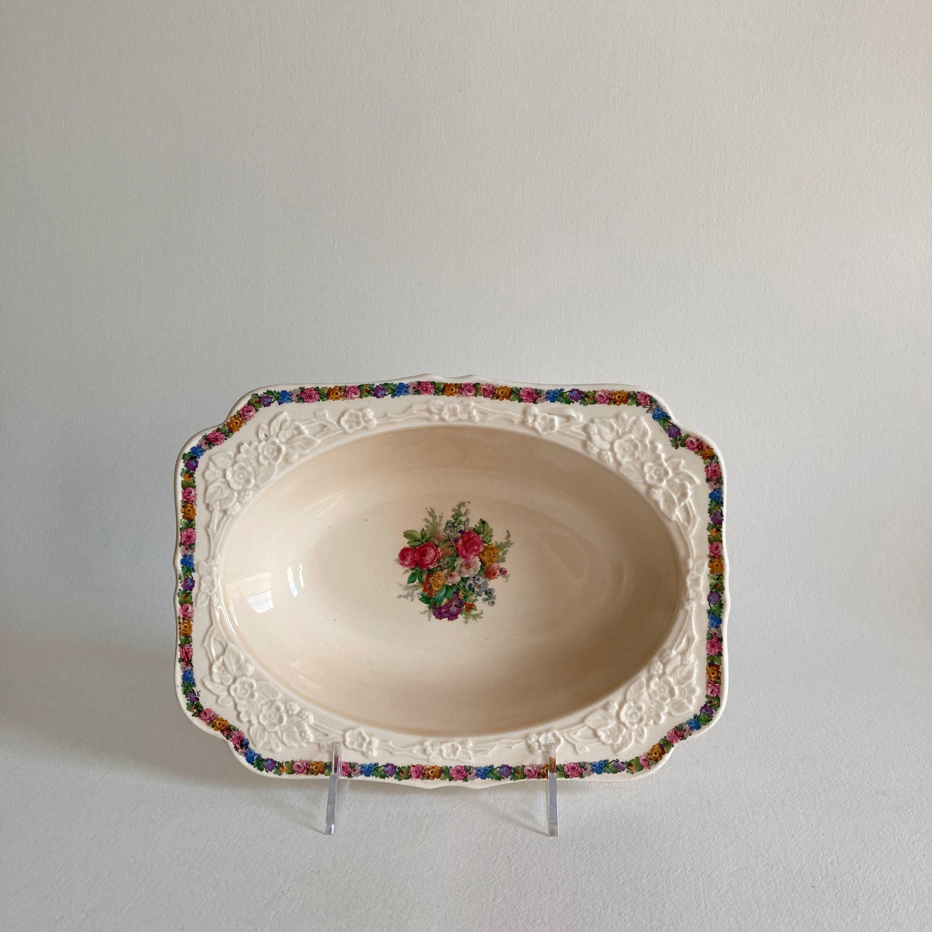 Vintage Crown Ducal Bowl: Gainsborough Charm Floral Vegetable Dish