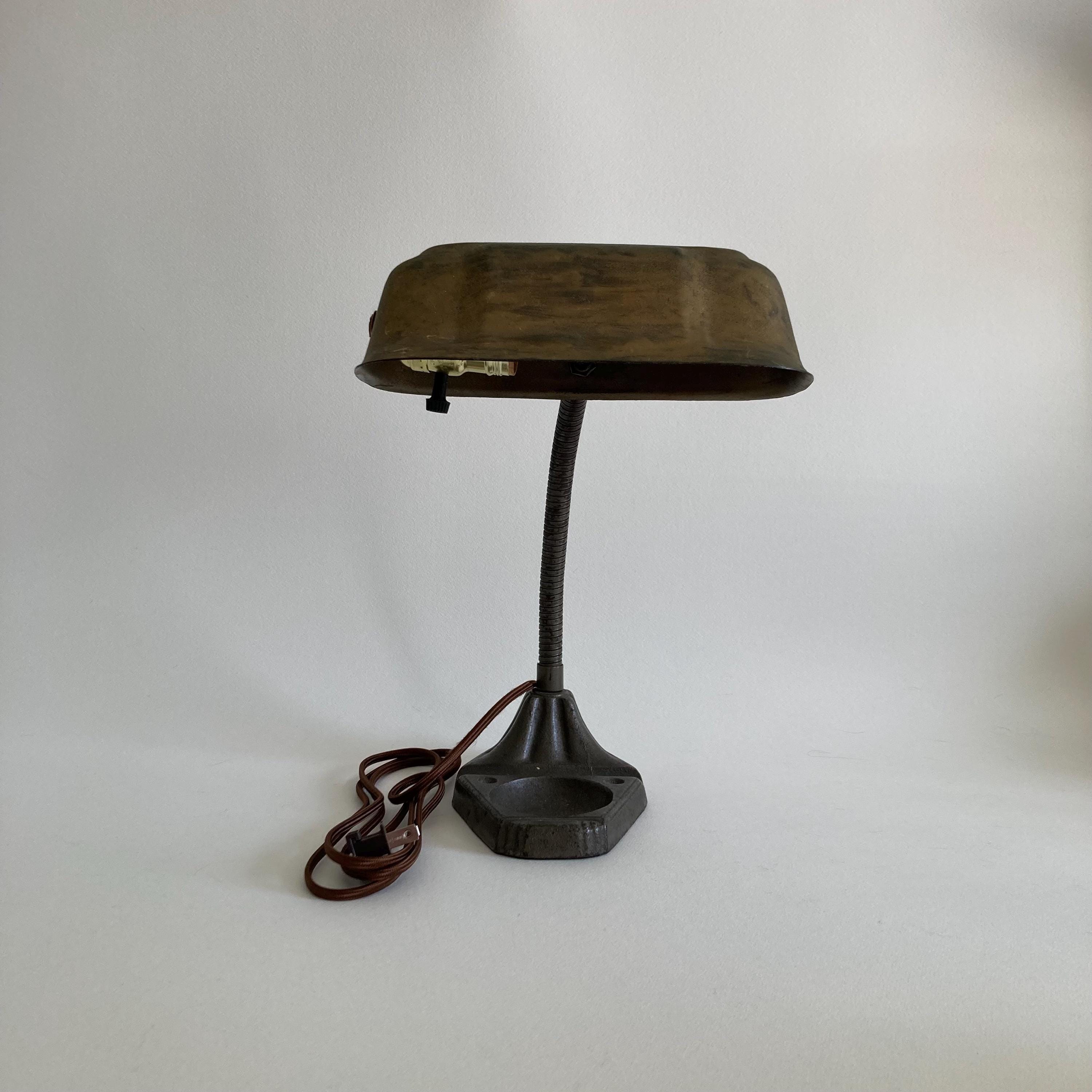 Vintage Patinated Banker's Desk Lamp - Professionally Rewired
