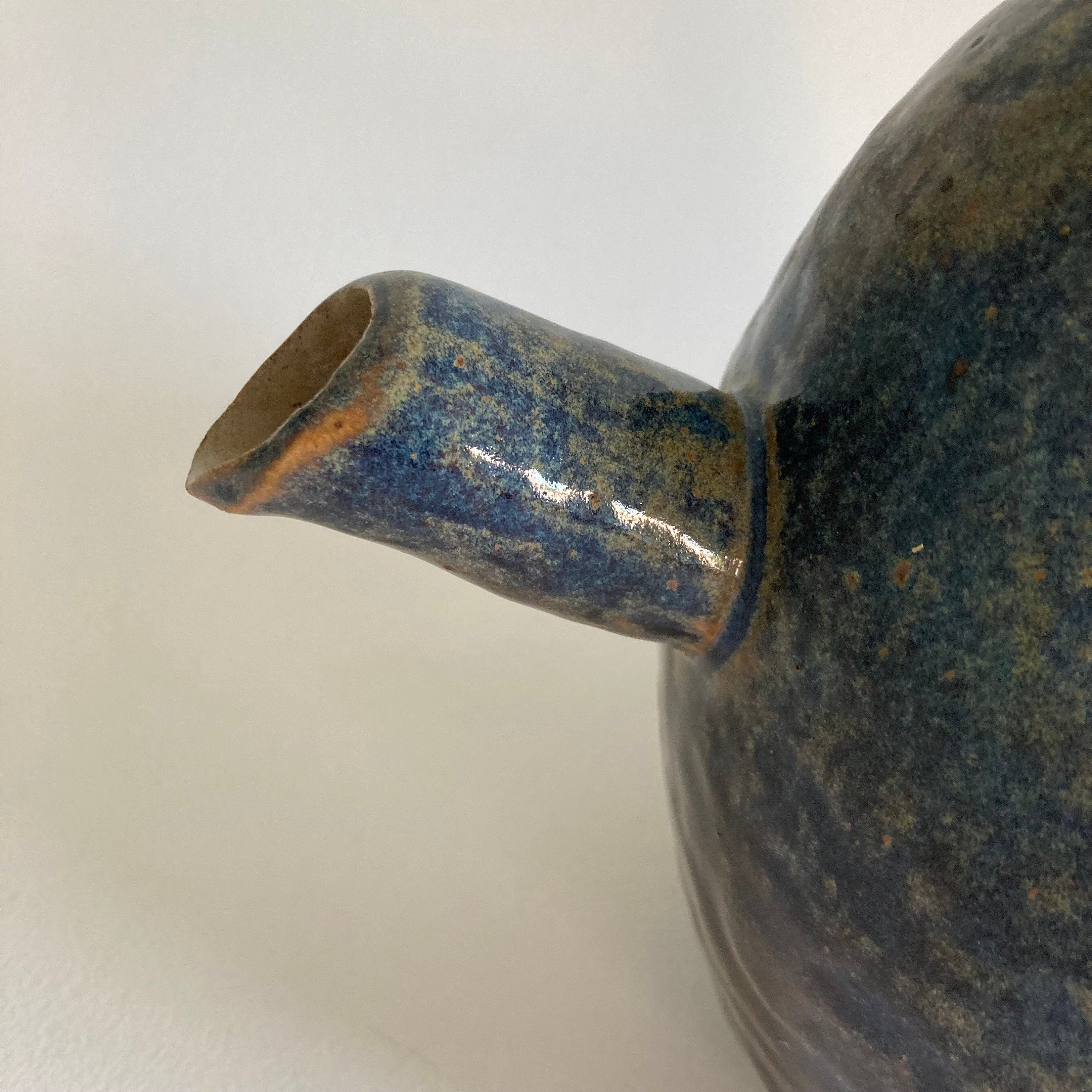 Artist Signed Studio Pottery Teapot: Mottled Blue Green Glaze, 20th Century