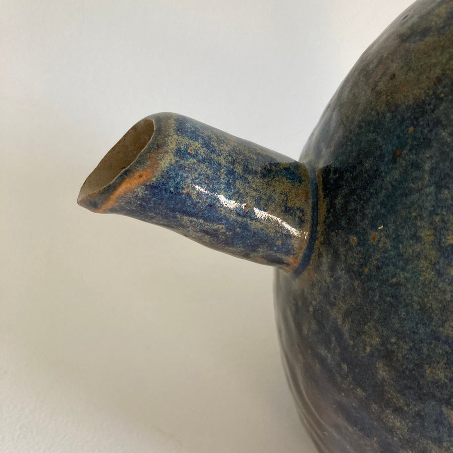 Artist Signed Studio Pottery Teapot: Mottled Blue Green Glaze, 20th Century