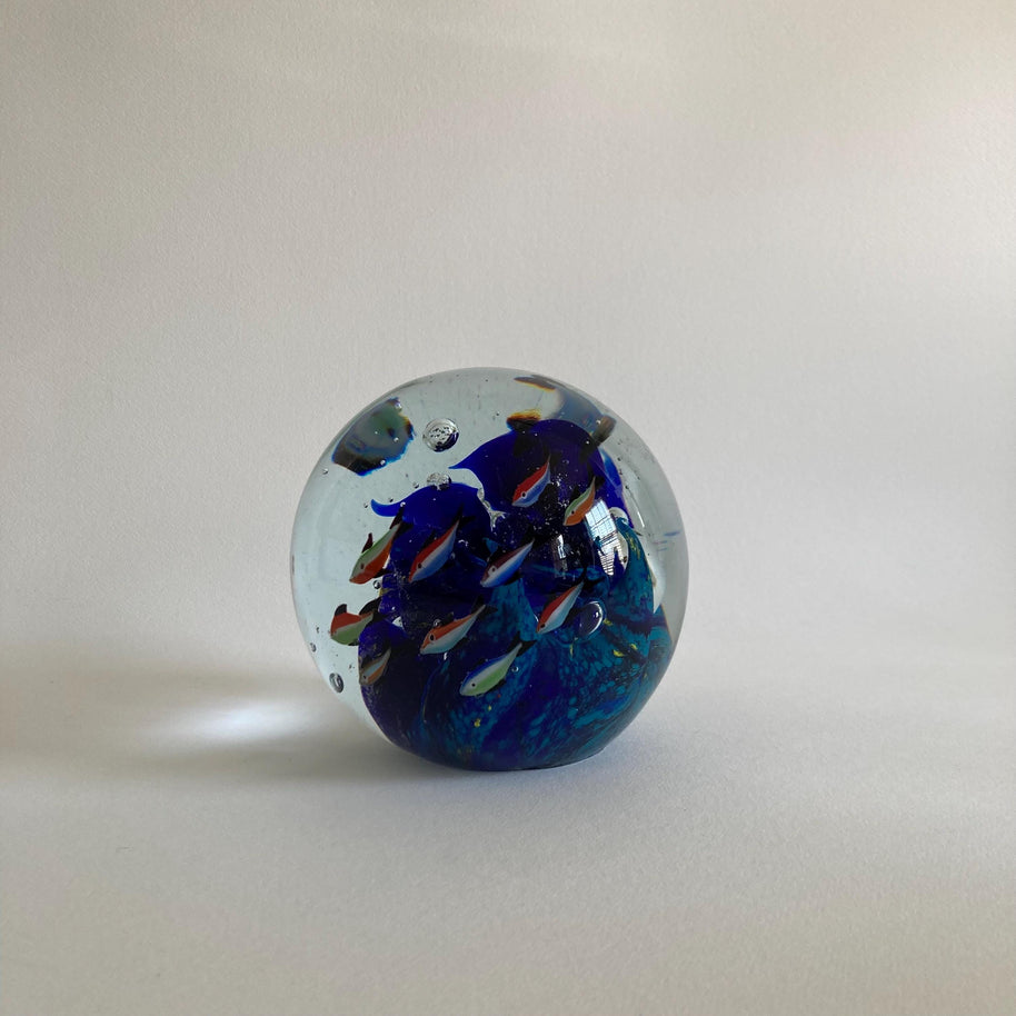 Murano Style Art Glass Paperweight: Ocean Fish Aquarium Orb (5.5")