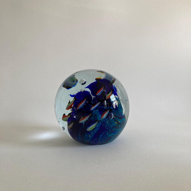 Murano Style Art Glass Paperweight: Ocean Fish Aquarium Orb (5.5")