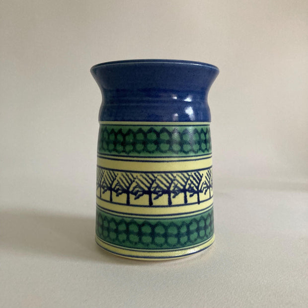 Studio Pottery Vase: Geometric Design, Artist Signed 'GB', Cabin Core