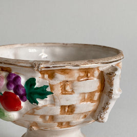 1930s Japanese Ceramic Compote Bowl: Fruit Basket Weave, Gold Rim