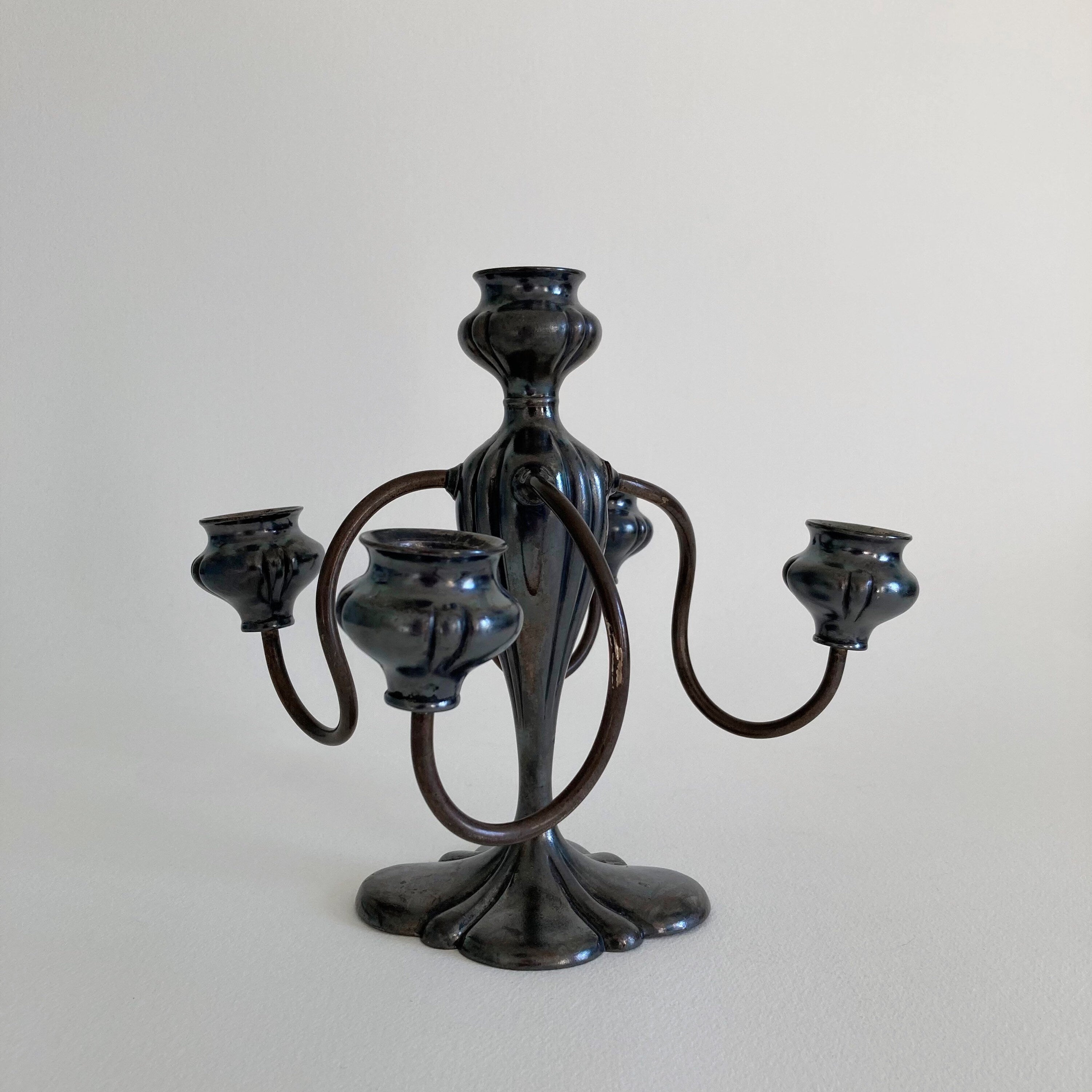 Art Nouveau Silver Plate Candelabra: Barbour Gothic 5-Arm Candle Holder