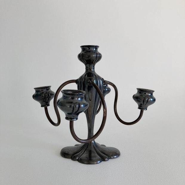 Art Nouveau Silver Plate Candelabra: Barbour Gothic 5-Arm Candle Holder