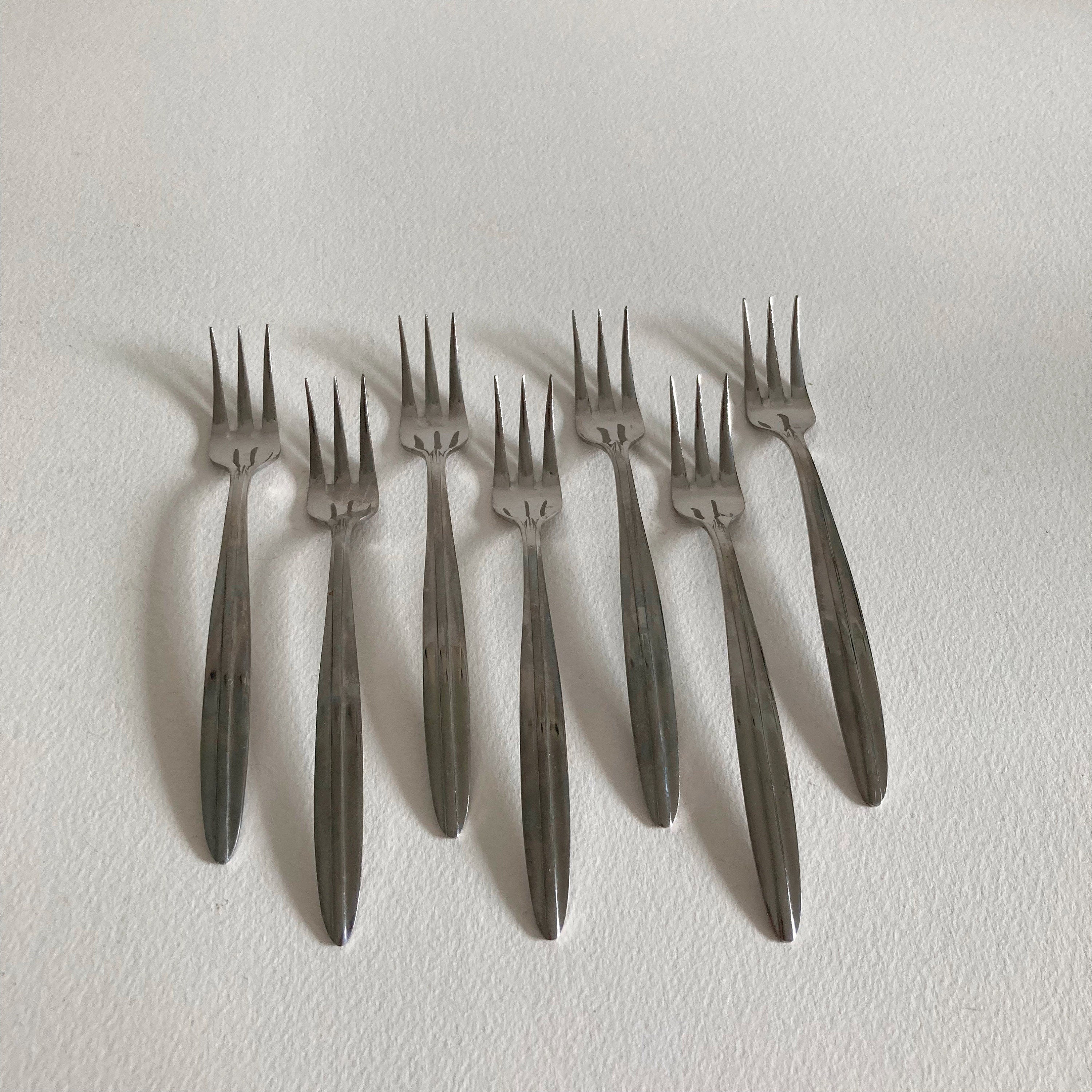 Vintage Mid Century Modern Stainless Steel Cocktail Forks - Set of 7