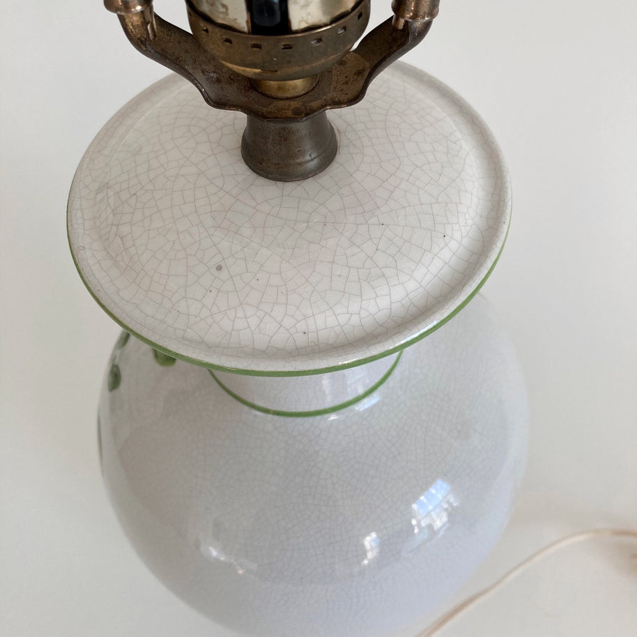 Vintage Italian Ceramic Table Lamp: Floral Crackle Glaze, 1970s
