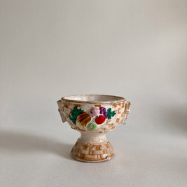 1930s Japanese Ceramic Compote Bowl: Fruit Basket Weave, Gold Rim