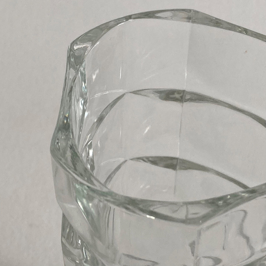 French Geometric Glass Vase: Cubist Modernist Design, Made in France
