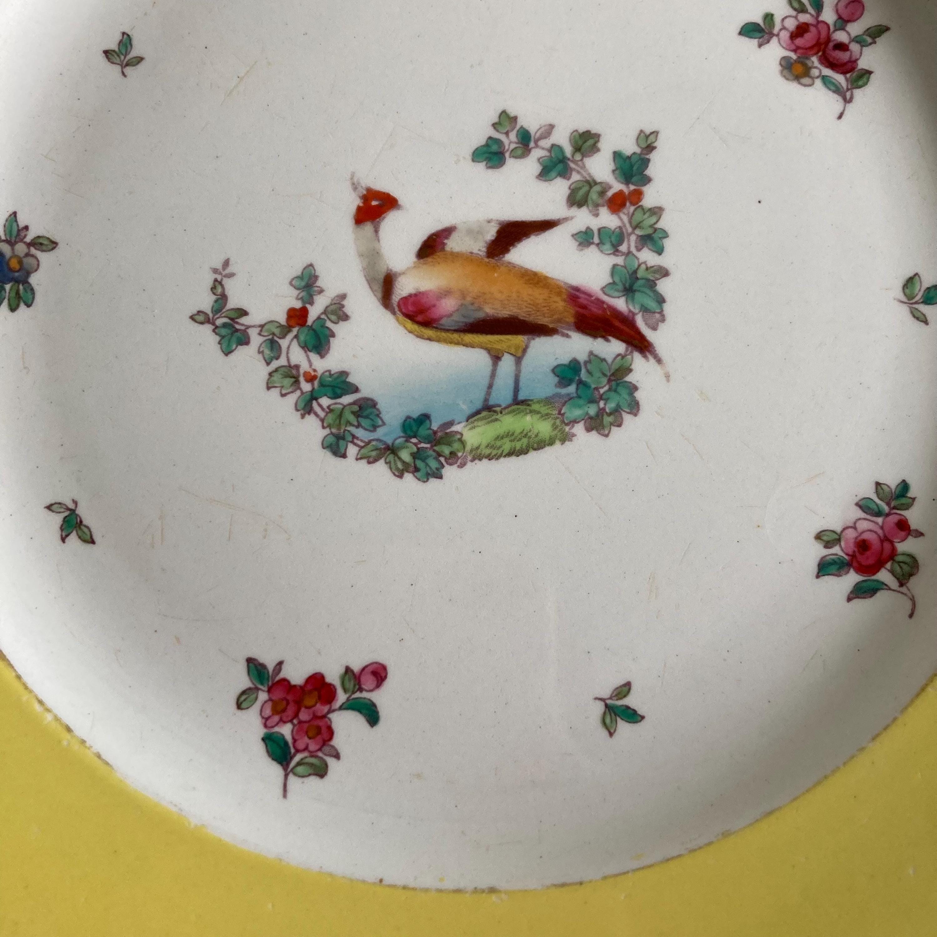 1920s Whieldon Ware Plates (Set of 3): Old Bow Bird & Floral Motif