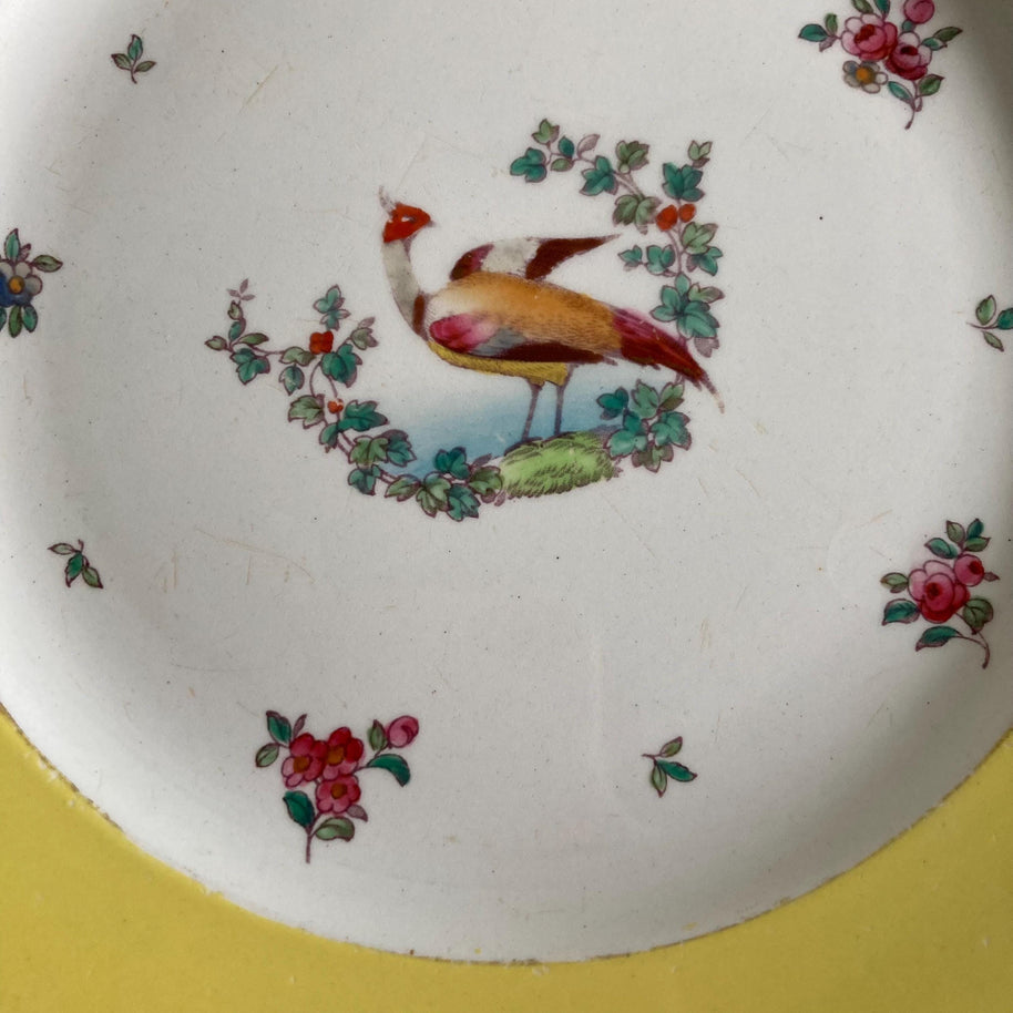 1920s Whieldon Ware Plates (Set of 3): Old Bow Bird & Floral Motif