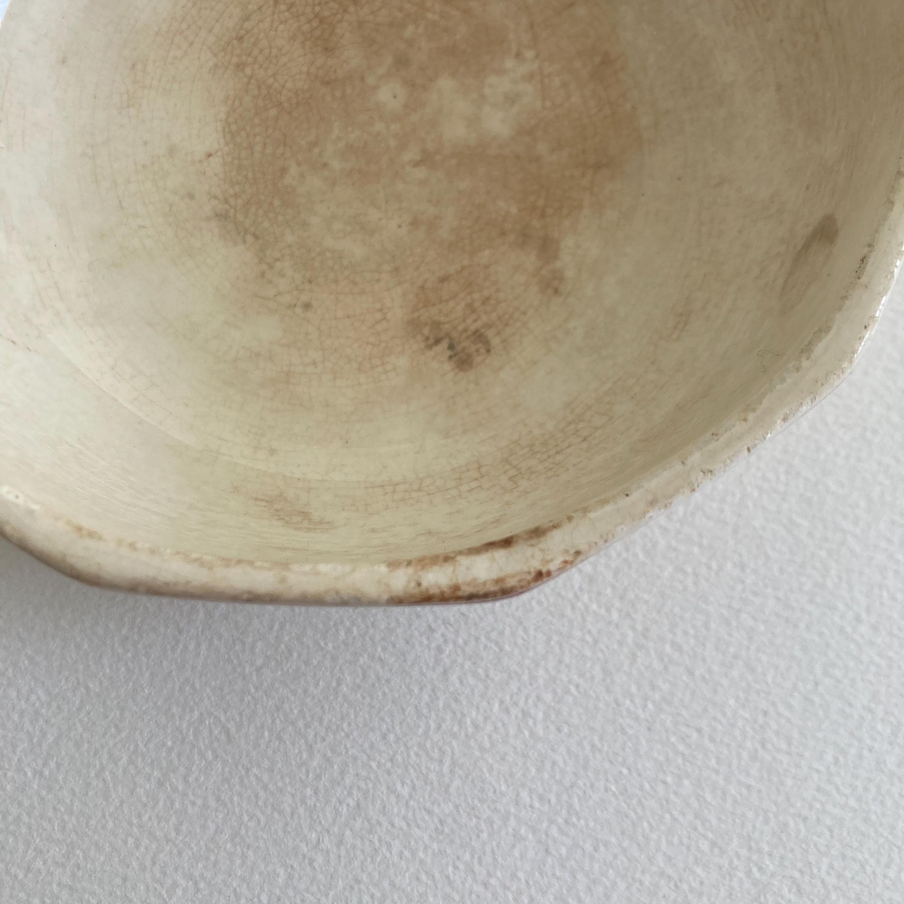 Circa 1930, German Ceramic Bowl w/ Stylized Animals & Folk Tale Imagery - EJ GERMANY - Ivory Burgundy Color Ceramic Bowl