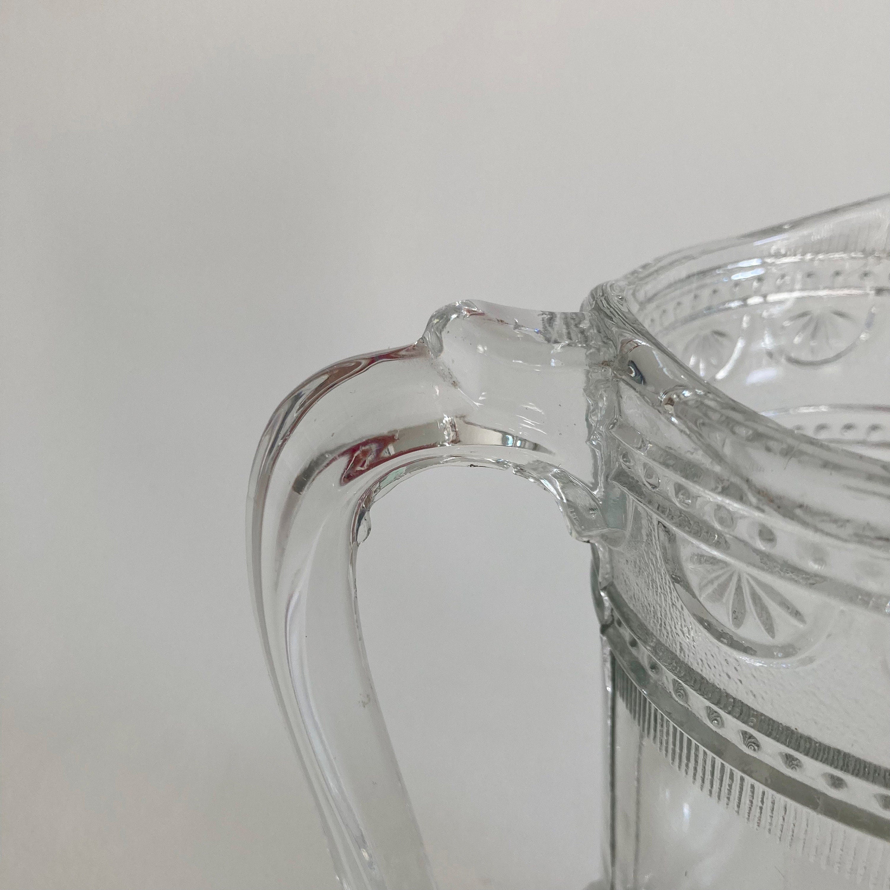 Antique EAPG Glass Pitcher: Scrollwork Patterned Creamer, 1890s