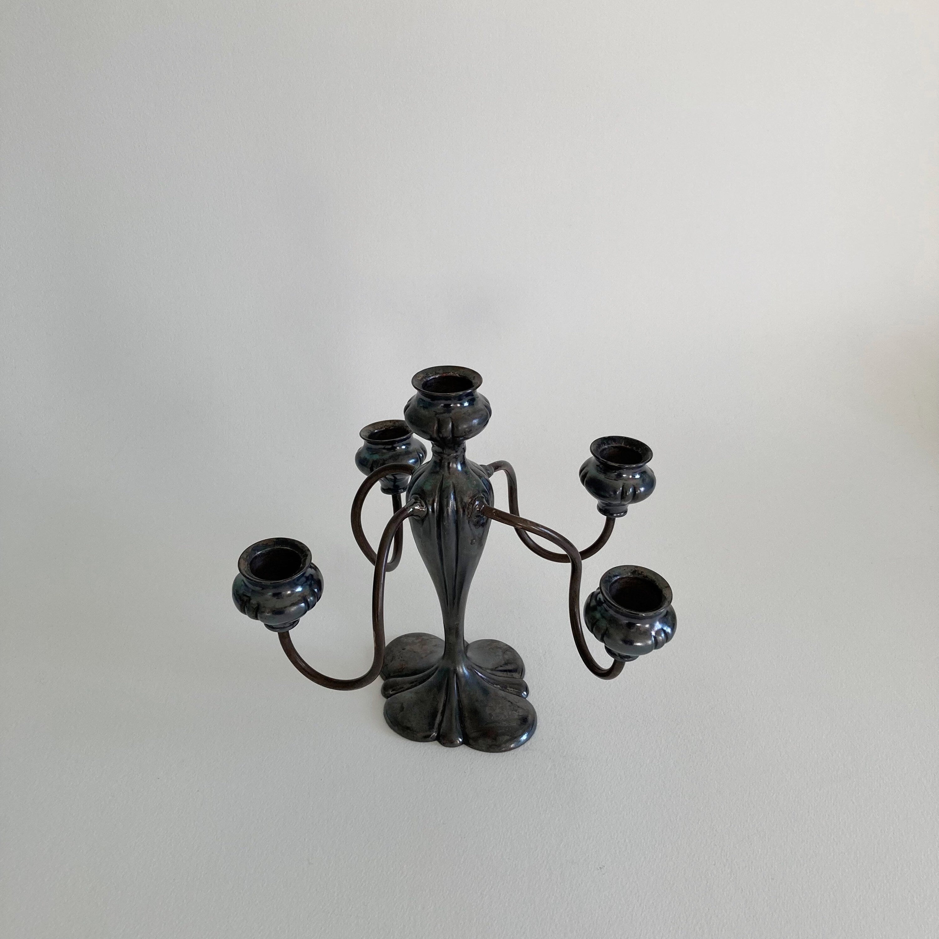 Art Nouveau Silver Plate Candelabra: Barbour Gothic 5-Arm Candle Holder