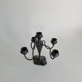 Art Nouveau Silver Plate Candelabra: Barbour Gothic 5-Arm Candle Holder