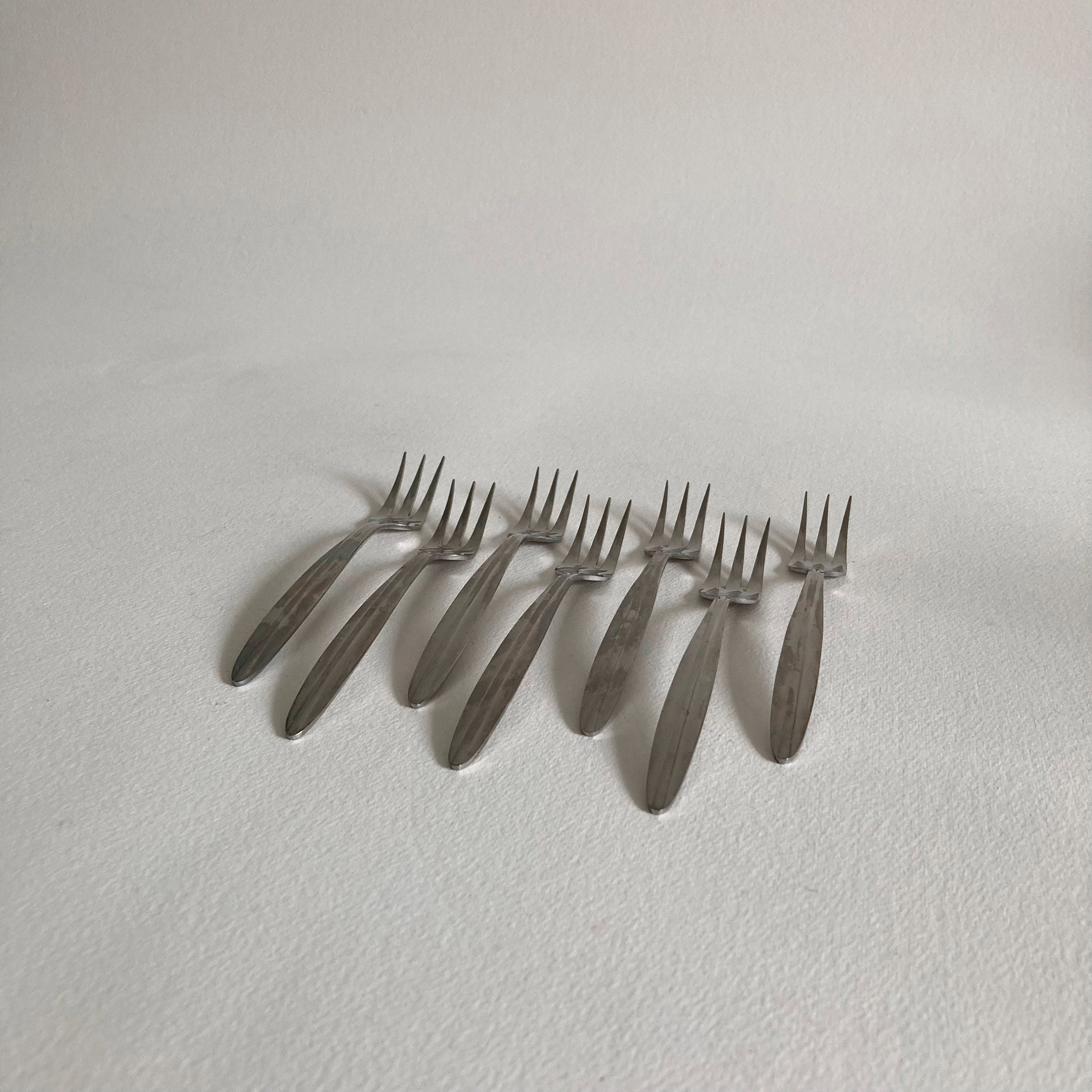 Vintage Mid Century Modern Stainless Steel Cocktail Forks - Set of 7