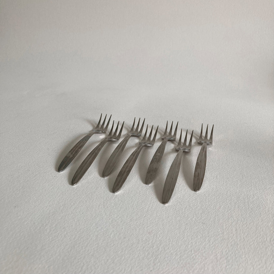 Vintage Mid Century Modern Stainless Steel Cocktail Forks - Set of 7