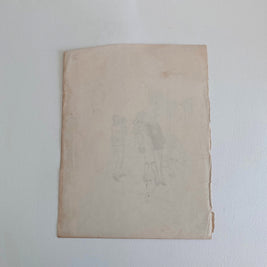 1948 Pen & Ink Sketch: Mid-Century Couple, Street Scene - Original Drawing