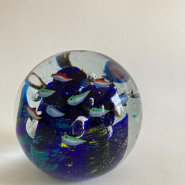 Murano Style Art Glass Paperweight: Ocean Fish Aquarium Orb (5.5