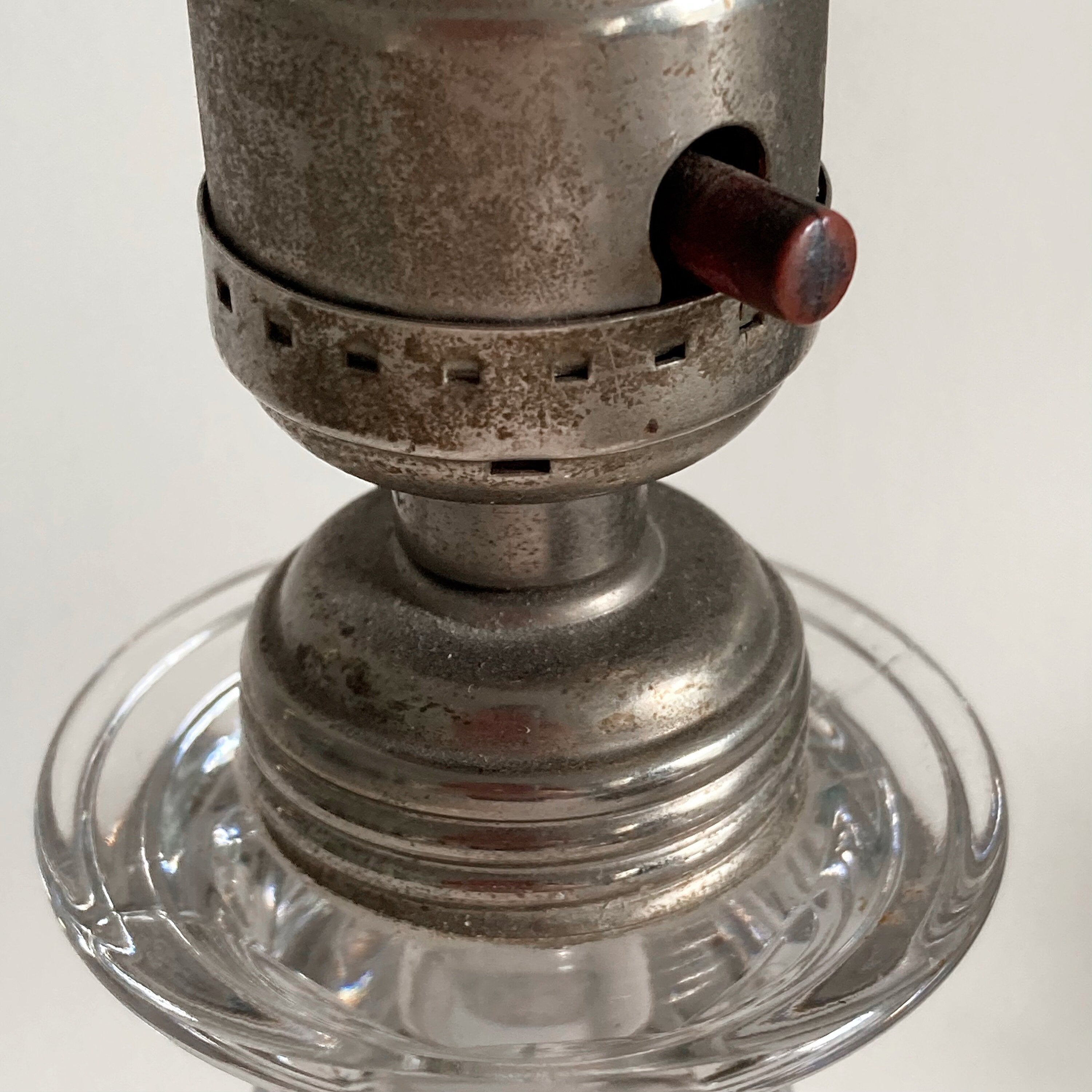 Vintage Clear Glass Table Lamps: Geometric Stem Design, Set of 2