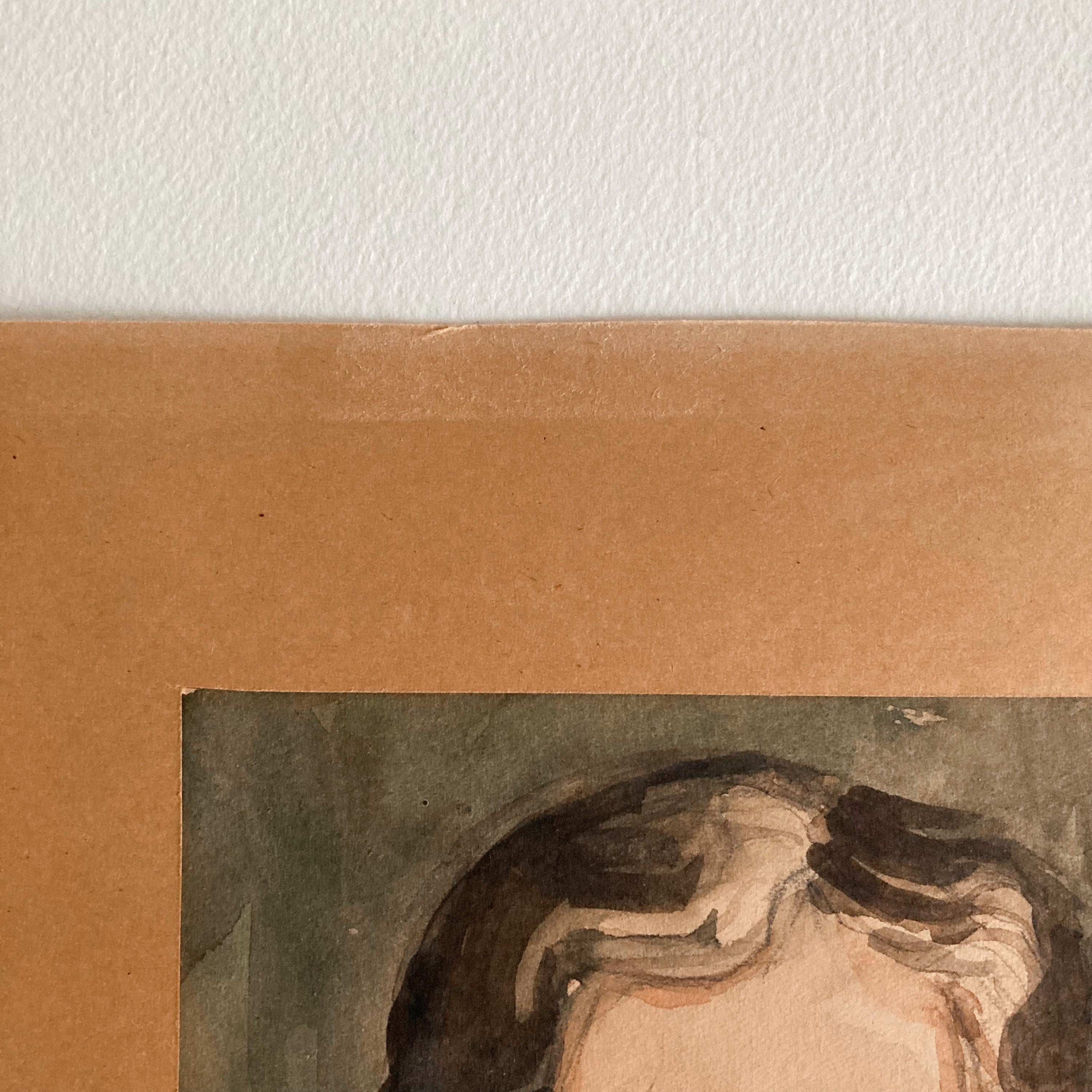 Mid Century Watercolor Portrait: Woman in Kimono Jacket, Signed Art (1953)