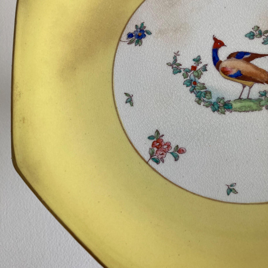 1920s Whieldon Ware Tazza: Old Bow Bird & Floral Dessert Stand