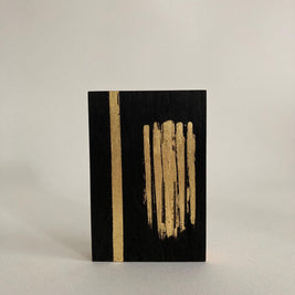 Gold Leaf Abstract Painting on Wood Panel: Modern Black & Gold Artwork